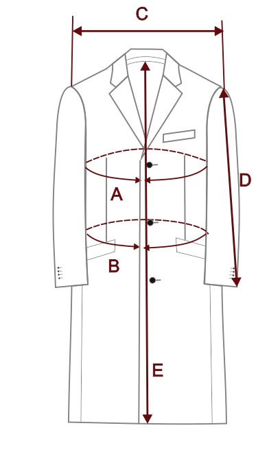 Rozměrová tabulka pánských kabátů TAILORED LIBERIO AW 22/23