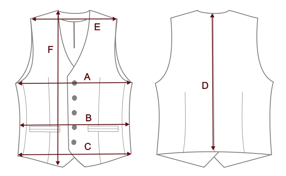 Rozměrová tabulka pánské vesty TAILORED AW 22/23 (velikost 44-62)